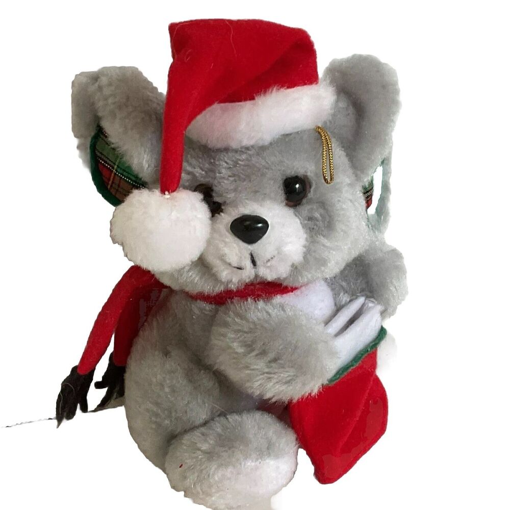 Fun world Christmas Mouse Plush Stuffed Animal Ornament Santa Hat Scarf
